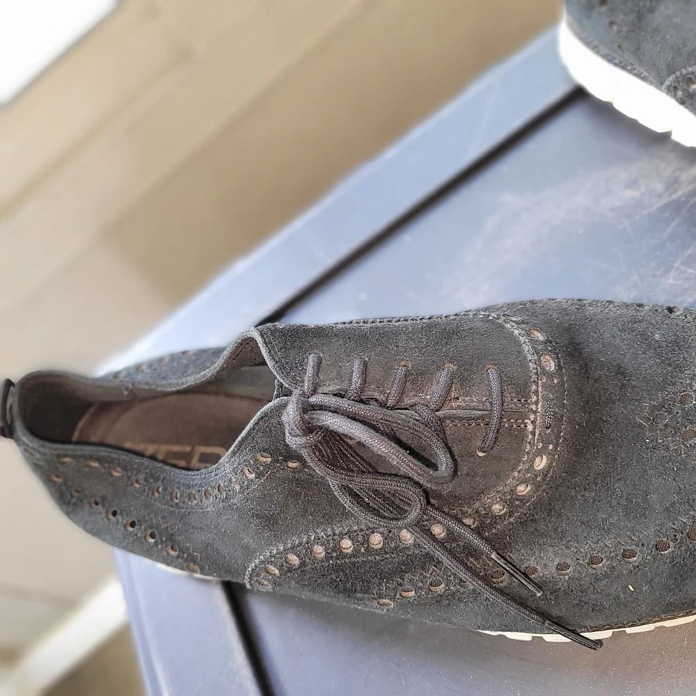 COLE HAAN ZEROGRAND Men's 13 Black Suede Wingtip Perforated Shoes